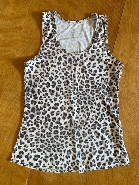 Evolution and Creation Leopard Print Scoop Neck Tank Top - Black & Cream